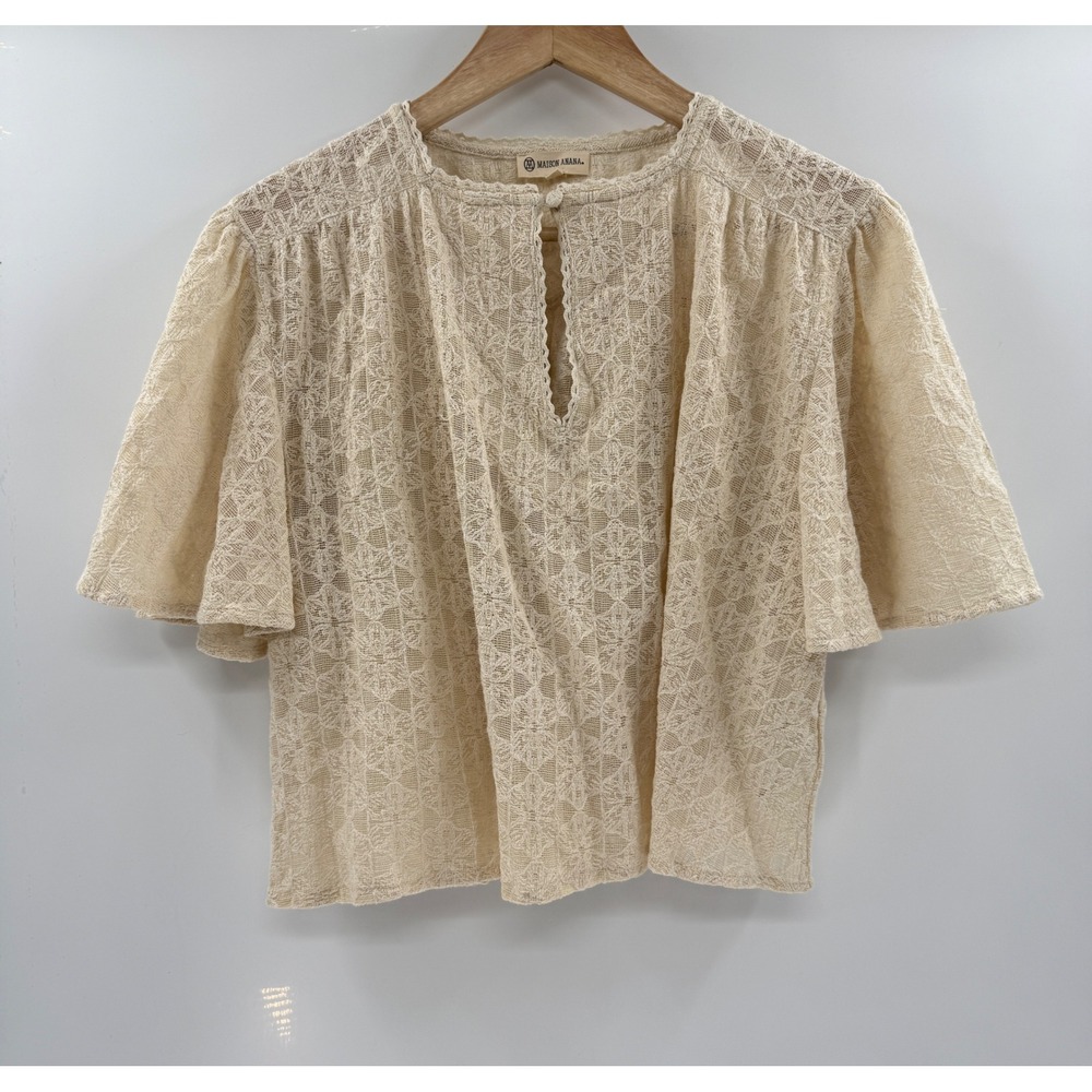 Maison Anana Women Cream Lace Flutter Sleeve Boho Blouse Medium MASS-INC-25051